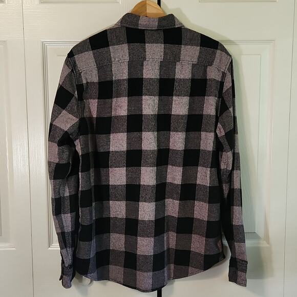 American Eagle Outfitters Women Black Gray Lavender Plaid Flannel XL Classic Fit - Picture 2 of 13